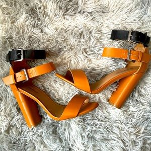 JustFab Cognac & Black Strappy Heels